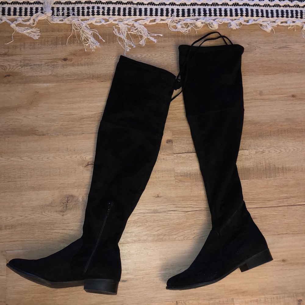 Suede Knee High Black Boots